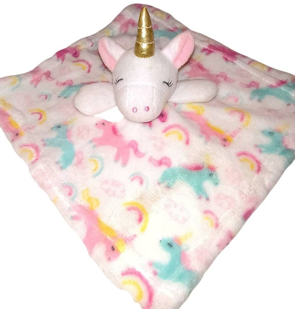 le bebe FAVORITE" Unicorn Rainbow Plush Lovey Security Blanket. It features a pl